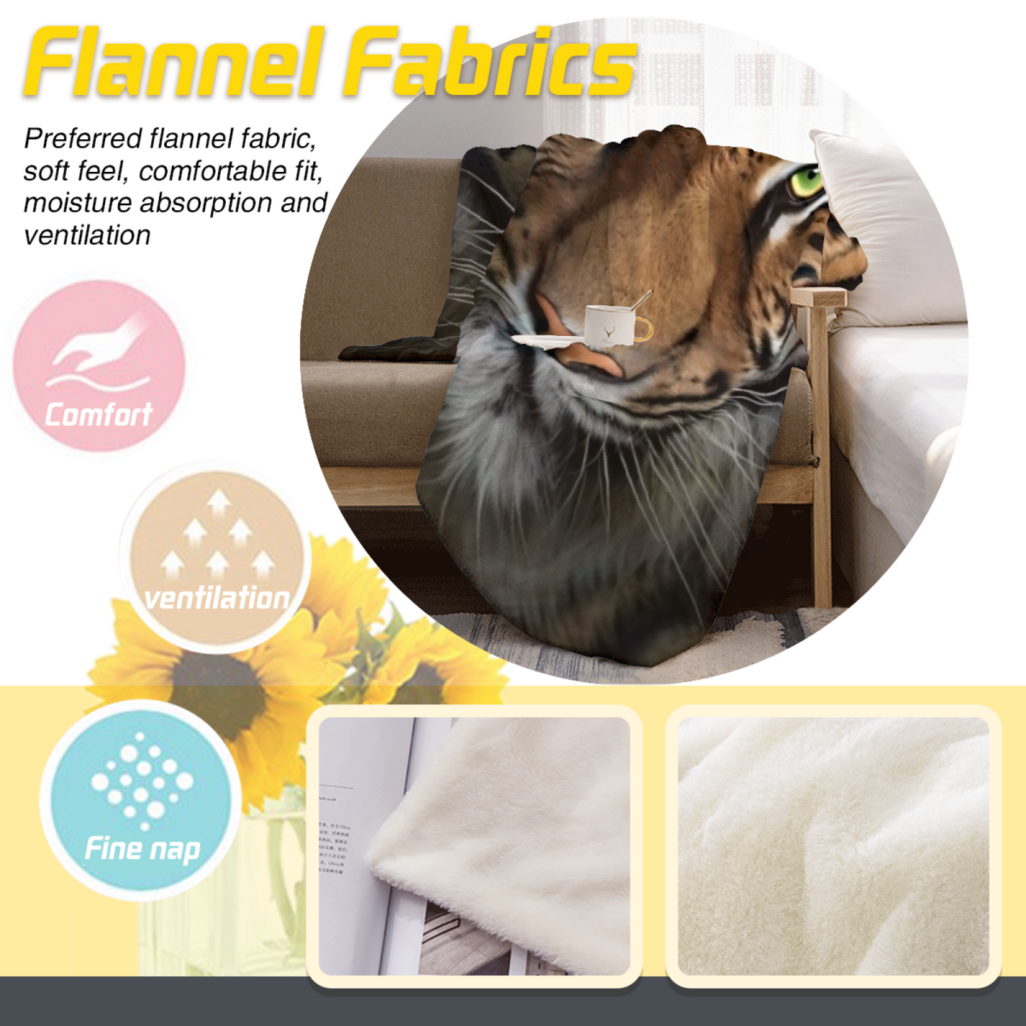 Realistic Tiger Face Flannel Throw Blanket ¨C Fierce Wildlife Portrait