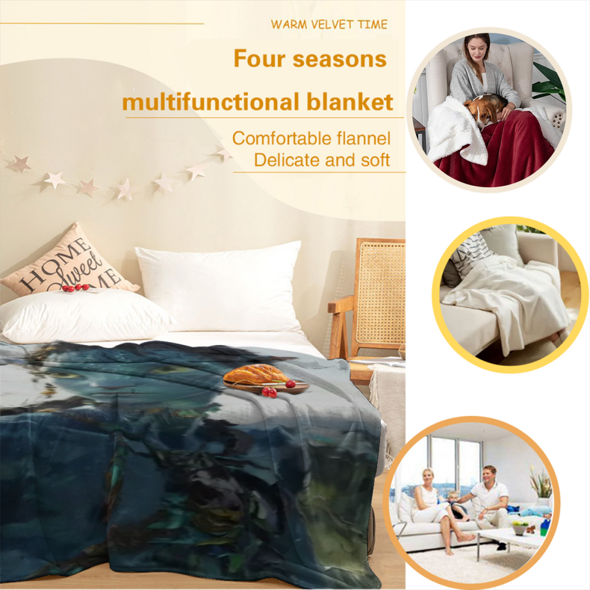Soft Minimalist Plush Flannel Throw ¨C Seaside Carnival Collection