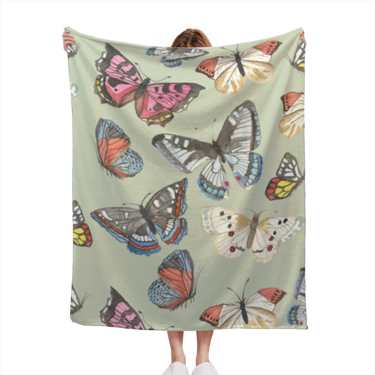 Cloud Blue Teddy Doodle Cozy Flannel Bed Blanket