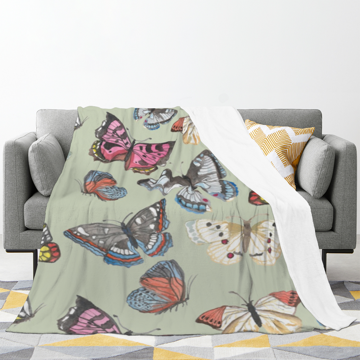 Cloud Blue Teddy Doodle Cozy Flannel Bed Blanket