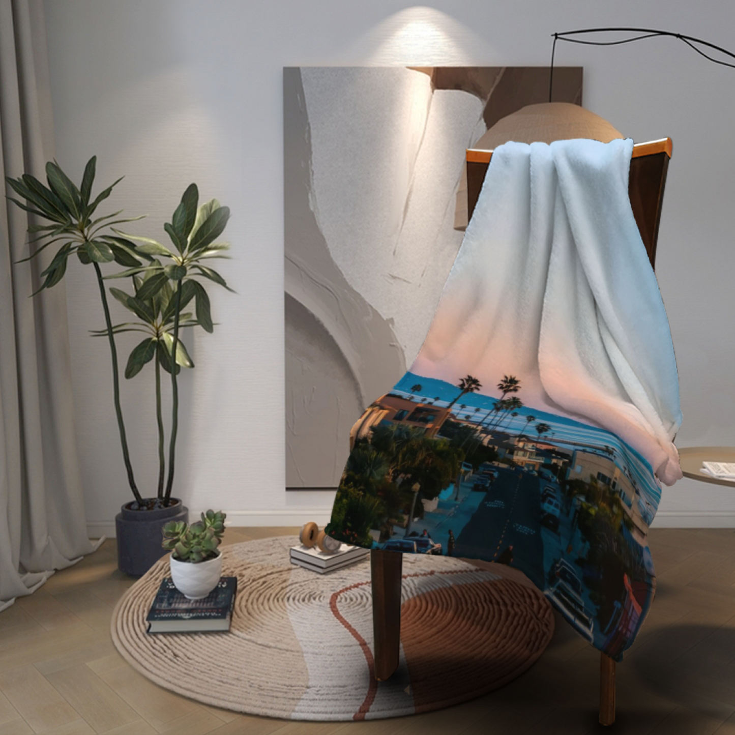Coastal California Sunset Flannel Throw Blanket ¨C Oceanfront Street View