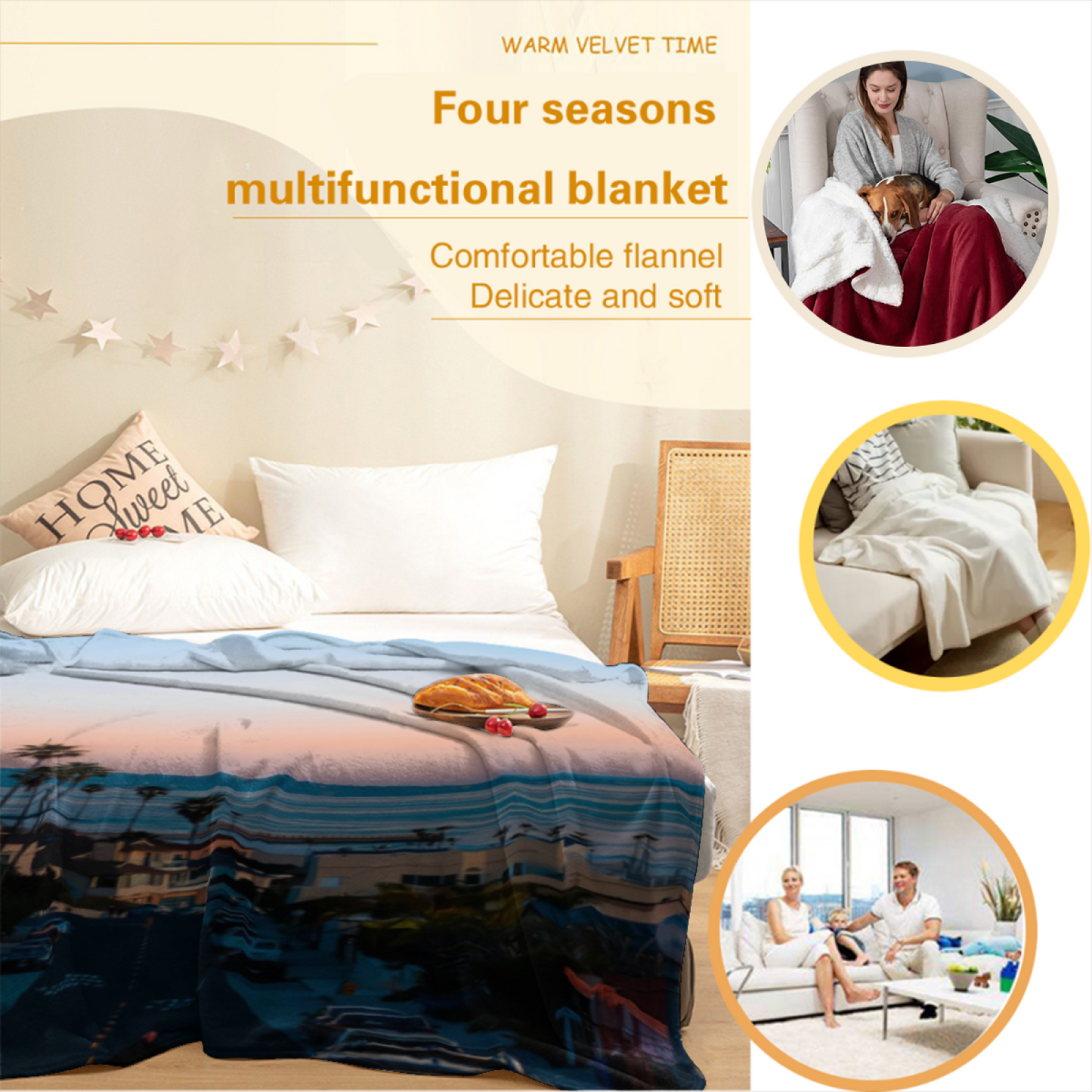 Coastal California Sunset Flannel Throw Blanket ¨C Oceanfront Street View