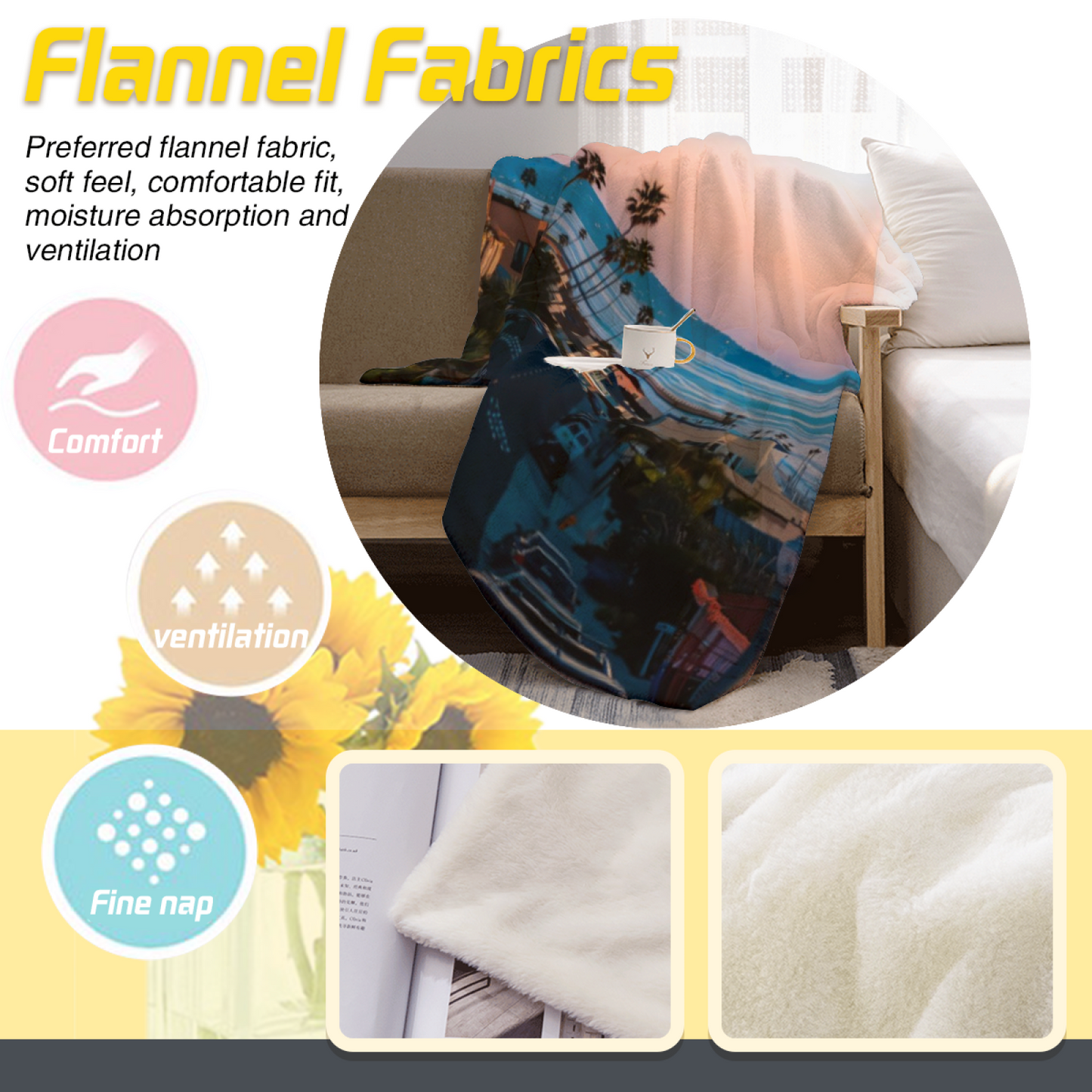 Coastal California Sunset Flannel Throw Blanket ¨C Oceanfront Street View