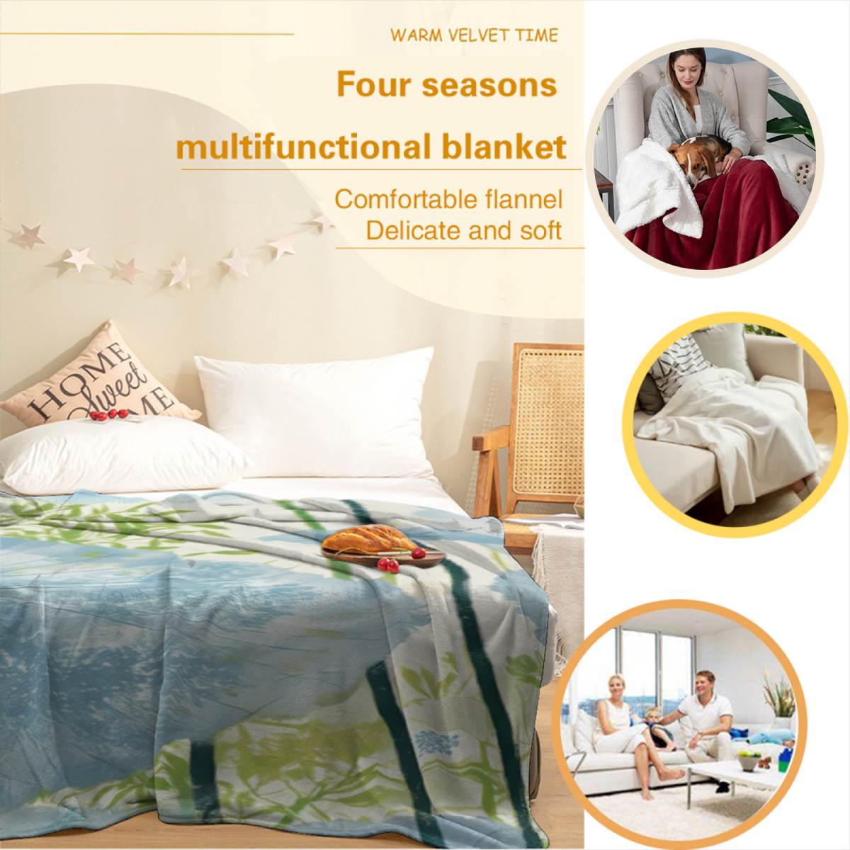 Decorative Flannel Blanket with Luminous Valley Cozy Cottage Artwork