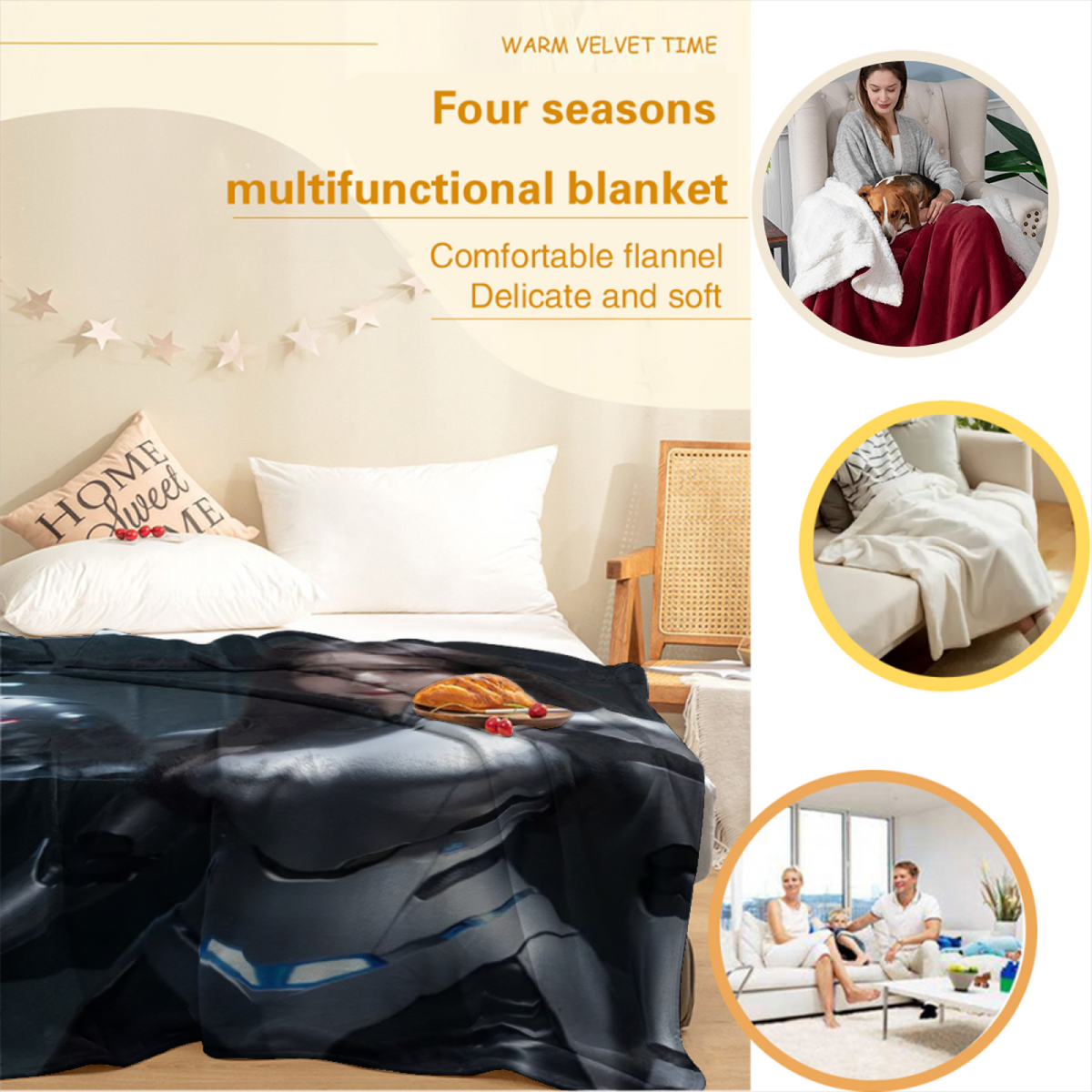 Twilight & Blossom Playful Graphic Plush Flannel Throw