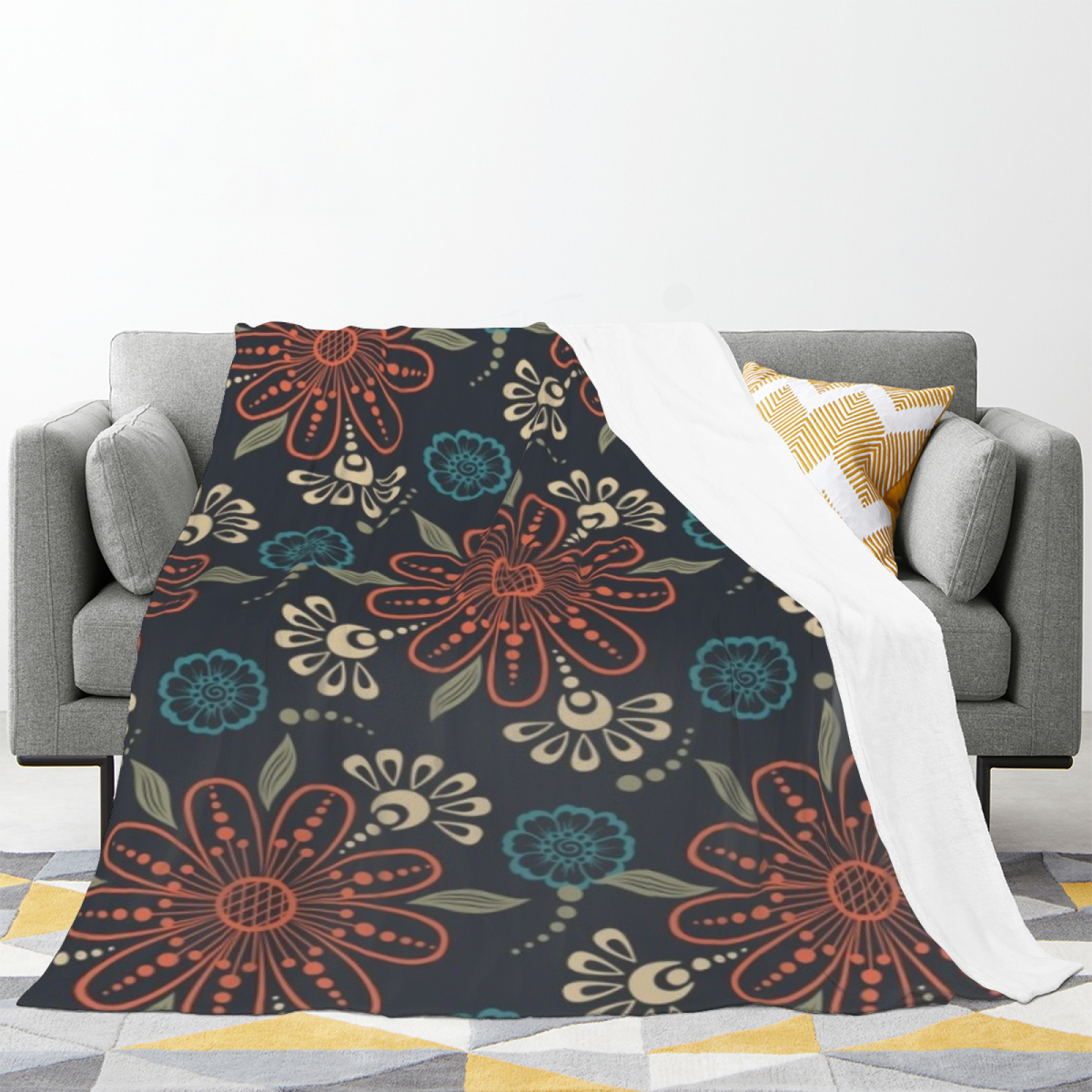 Soft Neutral Marigold Fern Soft Flannel Blanket ¨C Contemporary Pattern
