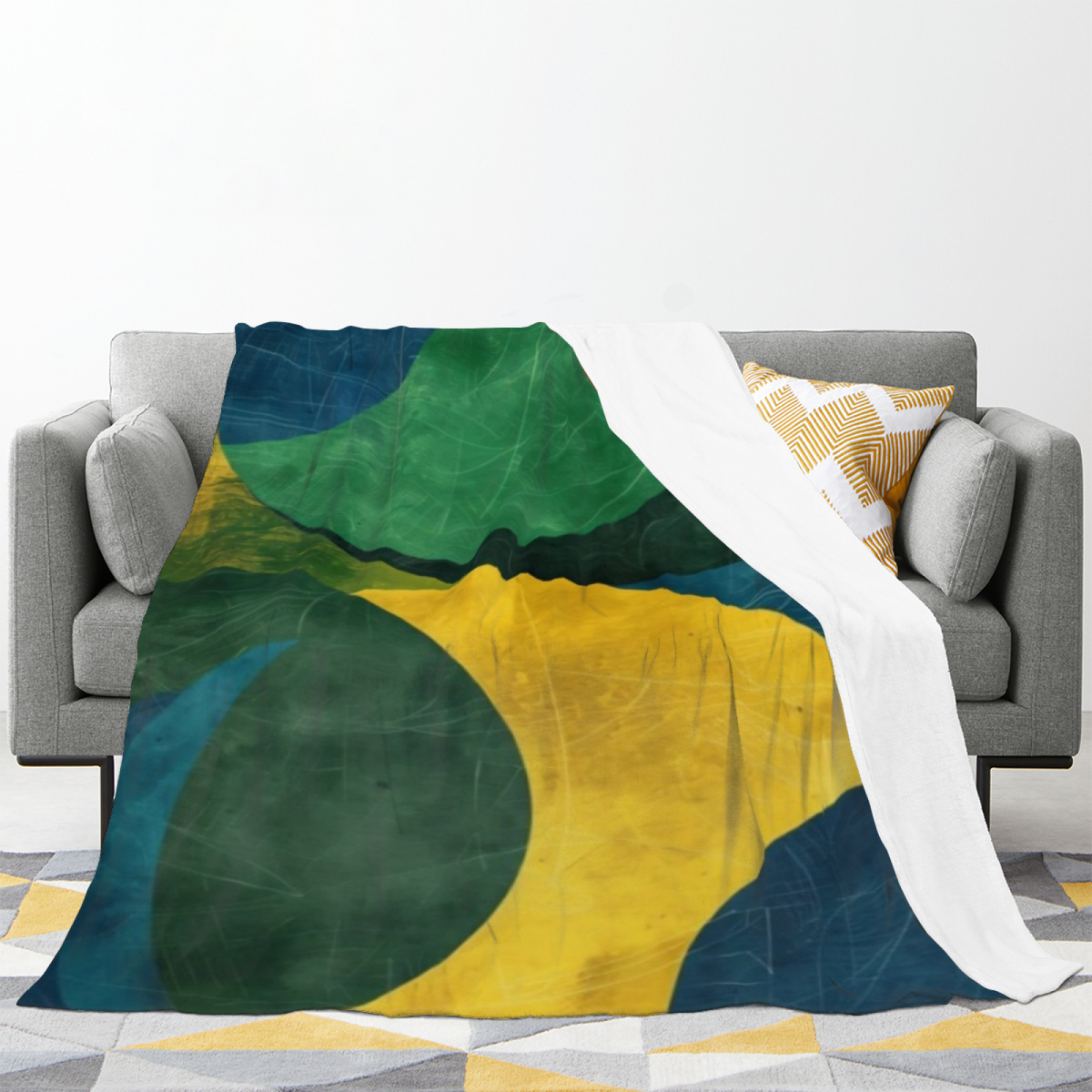 Emerald Mustard Geometric Flannel Throw Blanket
