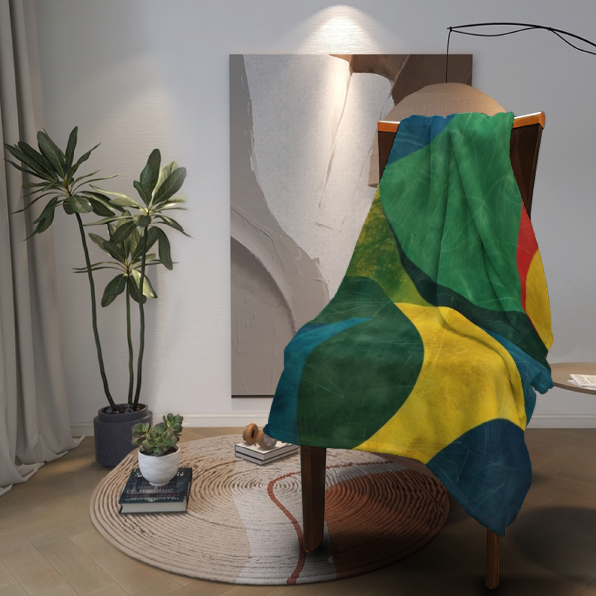 Emerald Mustard Geometric Flannel Throw Blanket