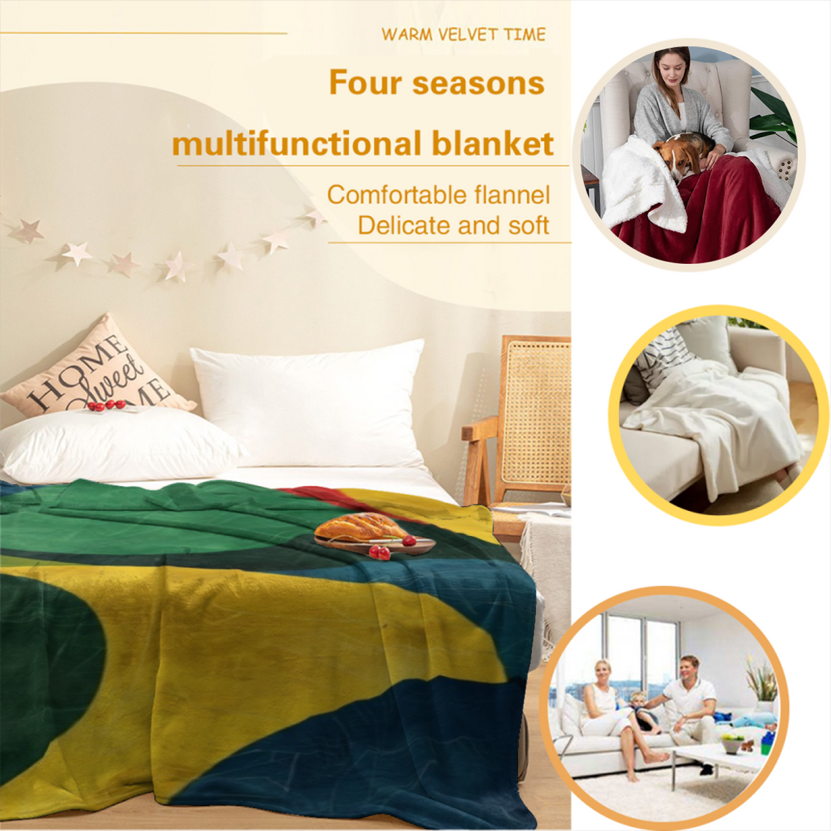 Emerald Mustard Geometric Flannel Throw Blanket