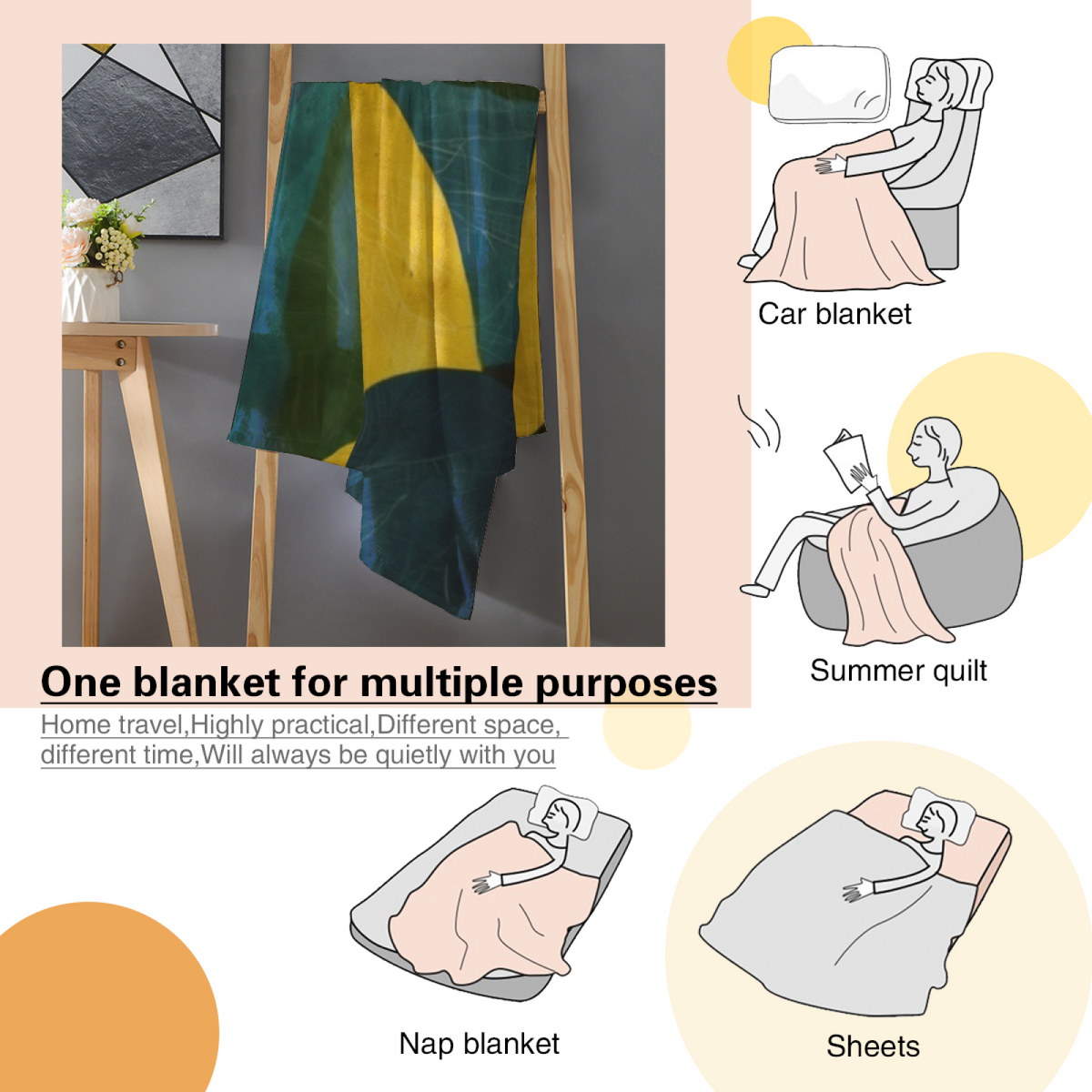 Emerald Mustard Geometric Flannel Throw Blanket