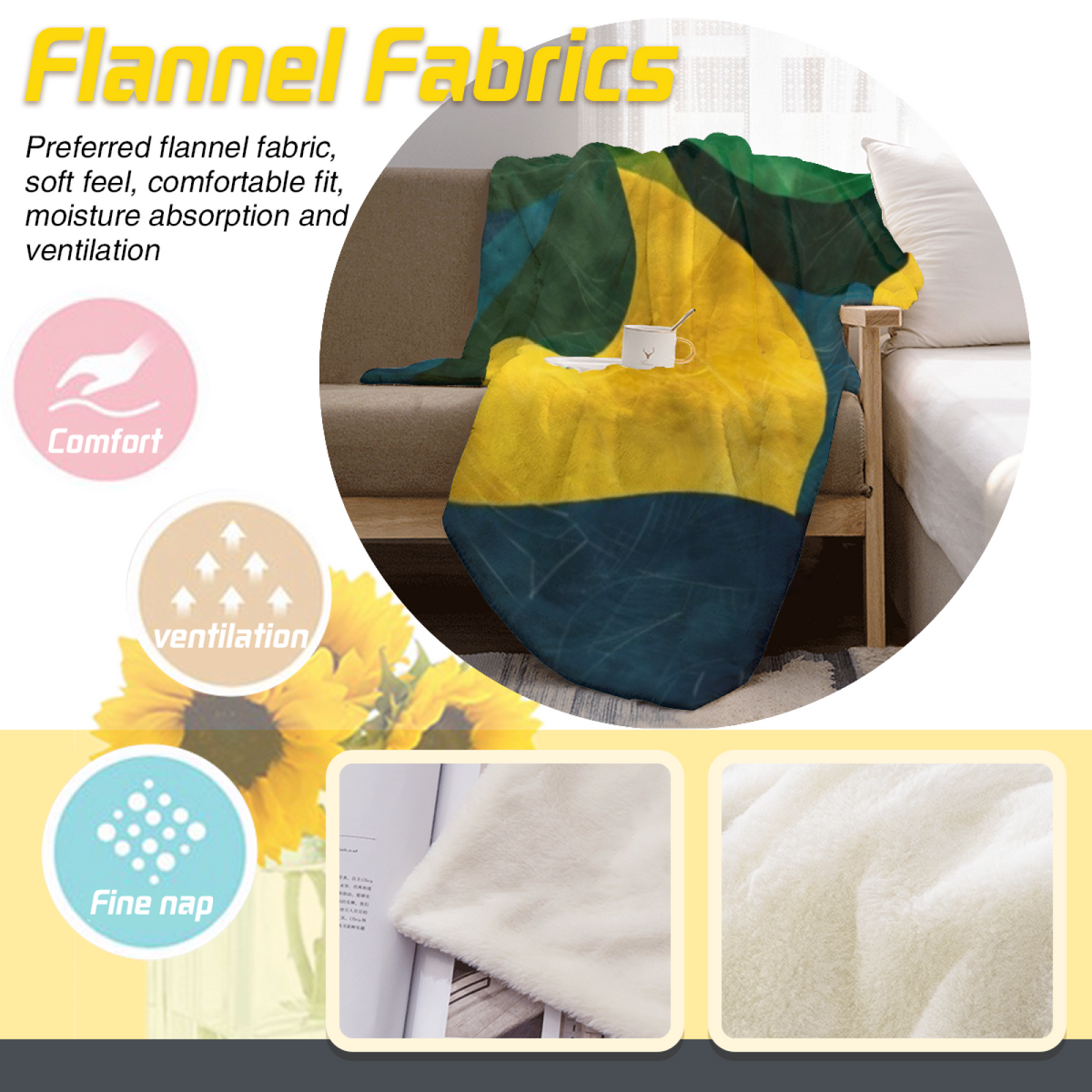 Emerald Mustard Geometric Flannel Throw Blanket