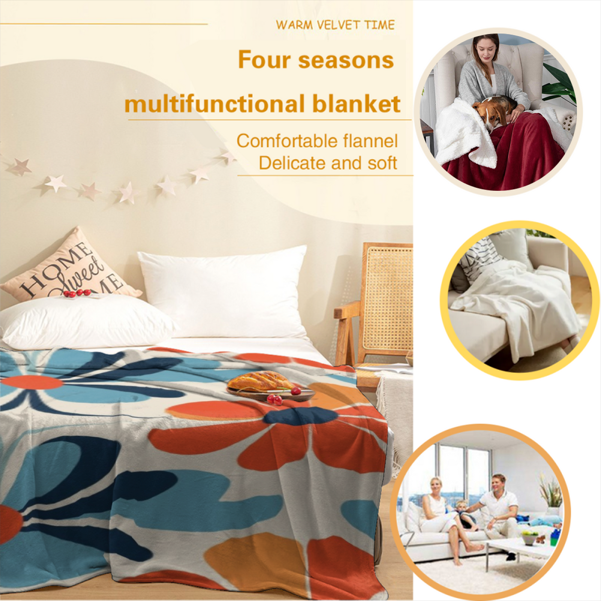 Soft Neutral Breezy Picnic Soft Flannel Blanket ¨C Contemporary Pattern