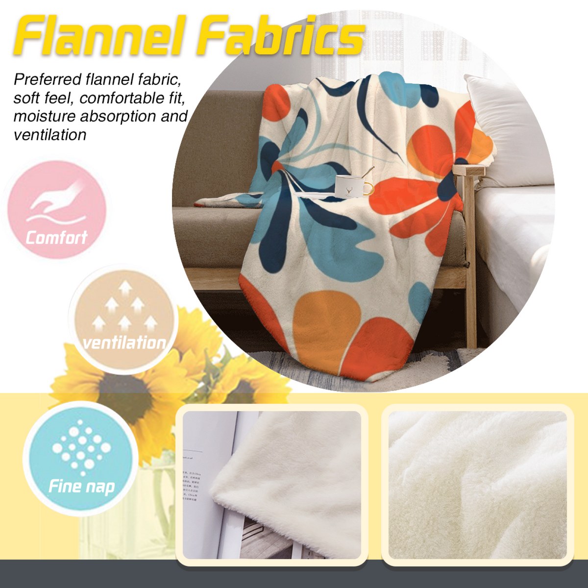 Soft Neutral Breezy Picnic Soft Flannel Blanket ¨C Contemporary Pattern