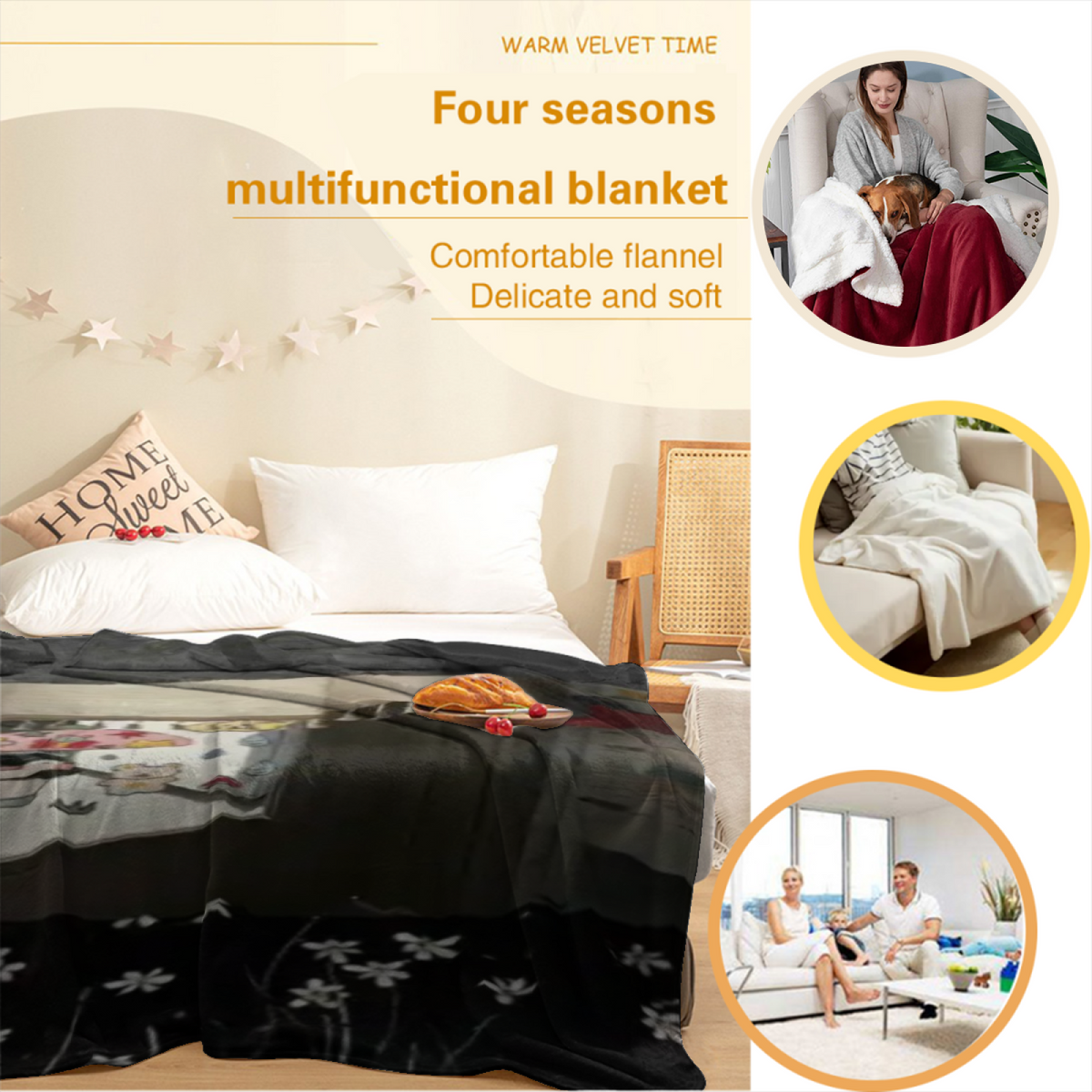 Eclectic Design Dewdrop Spectrum Warm Coral Cozy Flannel Bed Blanket