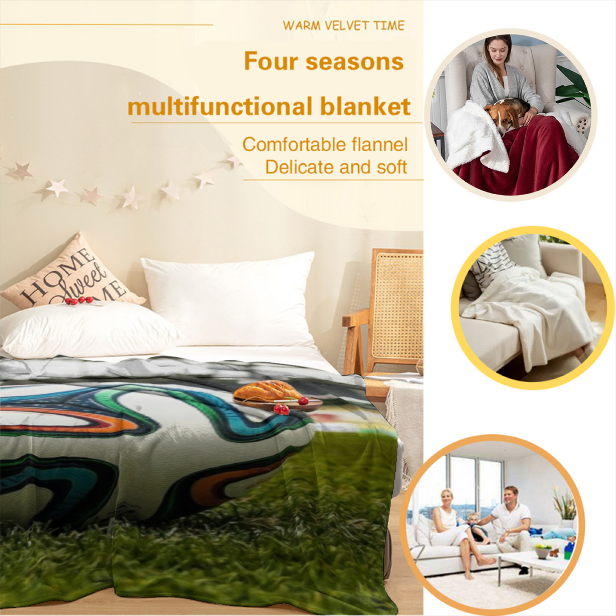 Fern Rhythm Soft Neutral Decorative Plush Flannel Throw