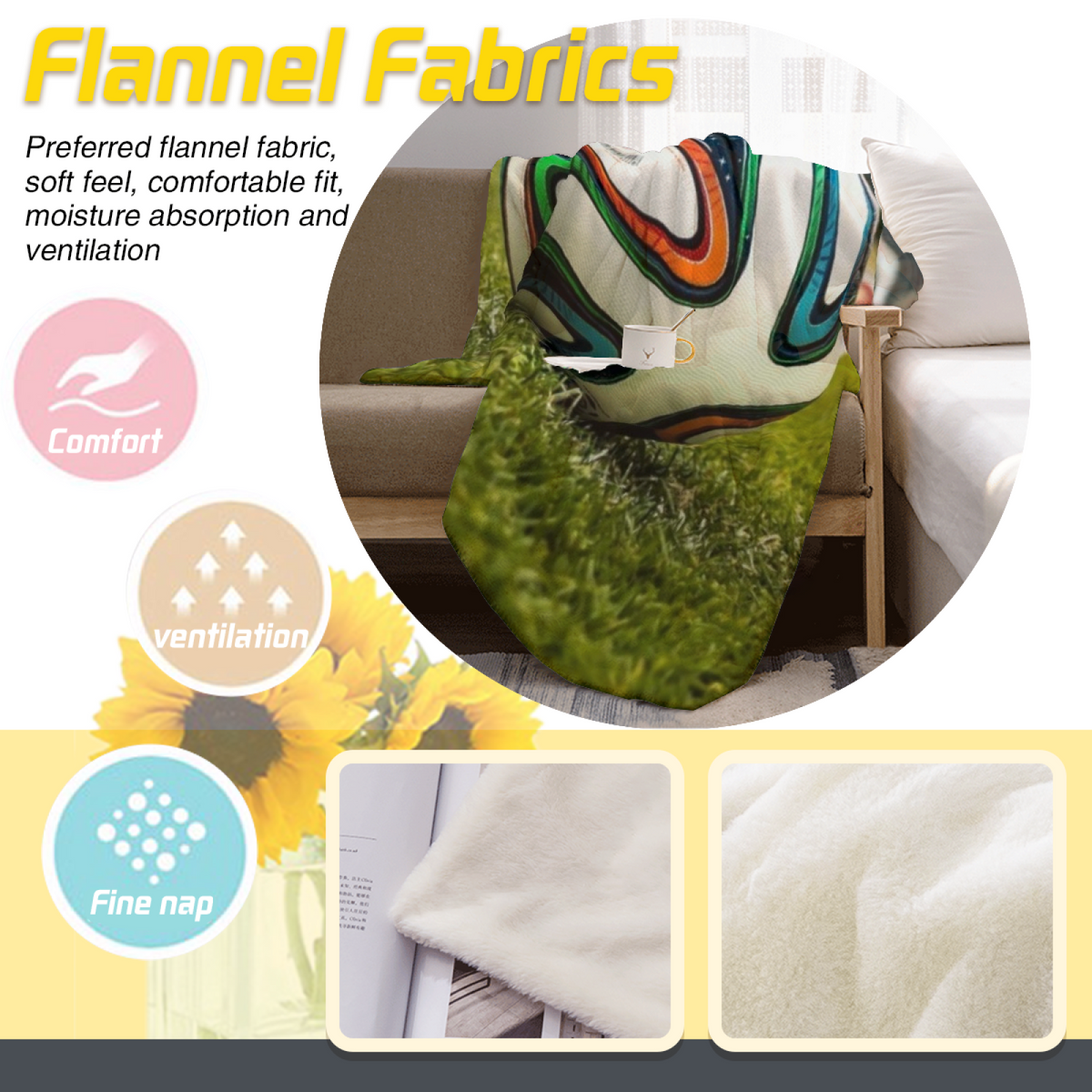 Fern Rhythm Soft Neutral Decorative Plush Flannel Throw