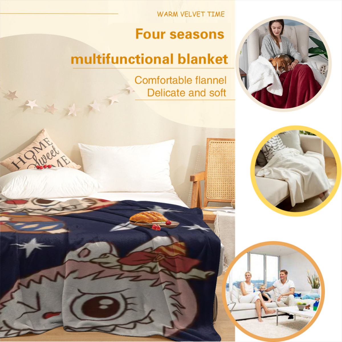 Eclectic Design Harvest Sanctuary Warm Coral Cozy Flannel Bed Blanket