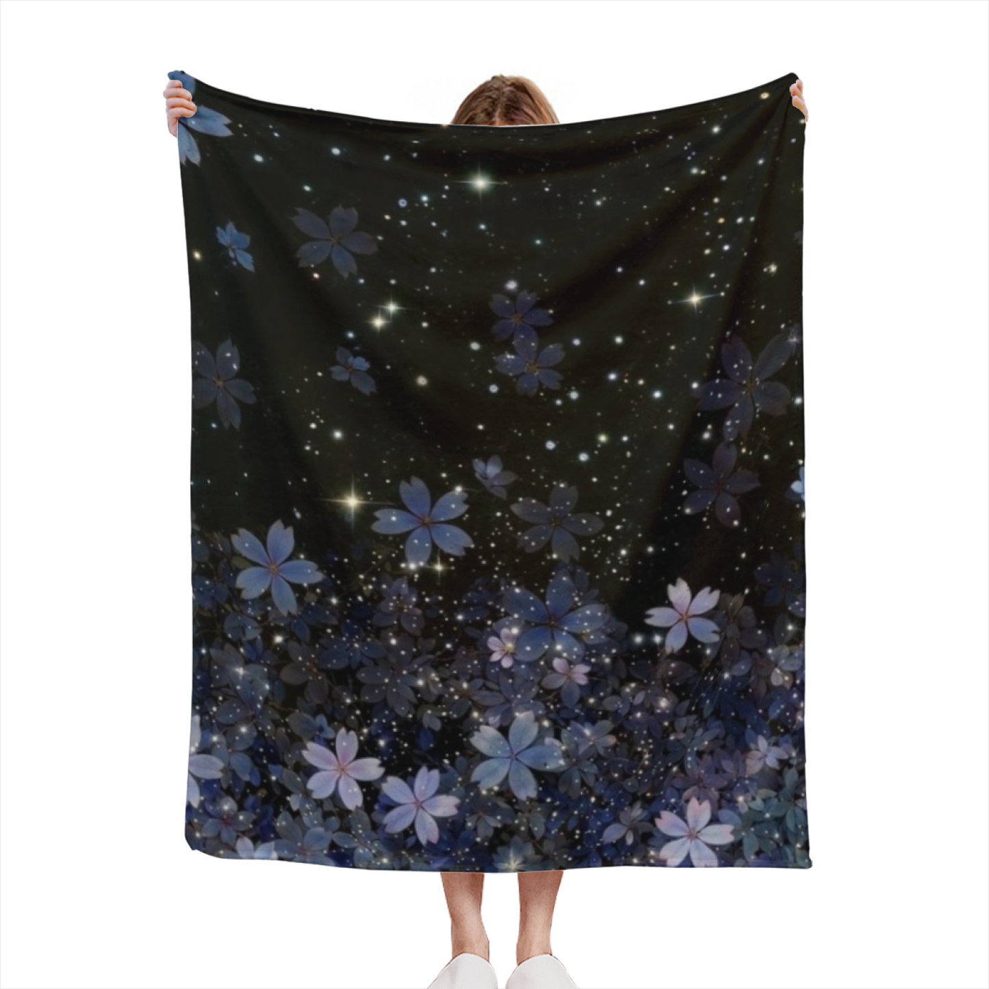 Starry Blue Floral Flannel Throw Blanket ¨C Galaxy-Inspired Flower Print