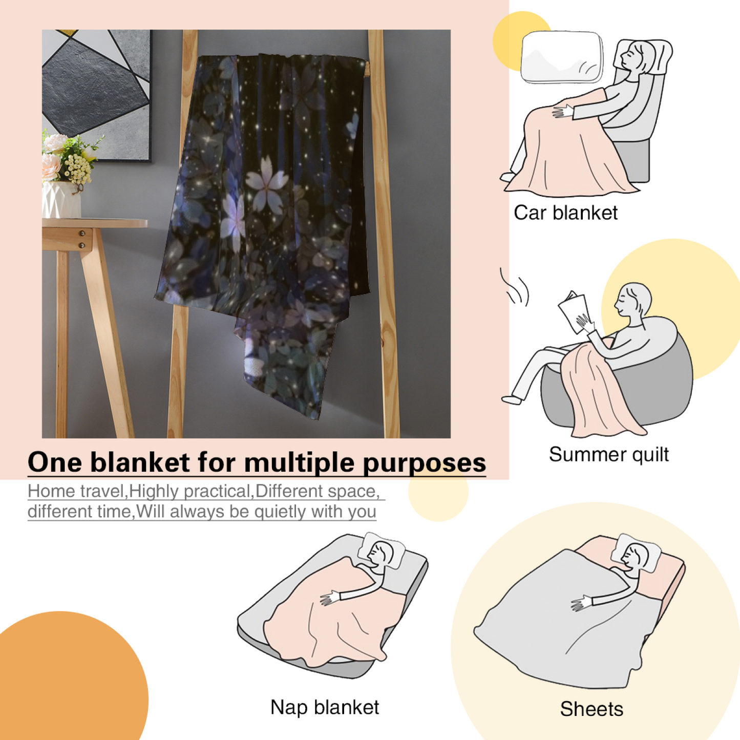 Starry Blue Floral Flannel Throw Blanket ¨C Galaxy-Inspired Flower Print