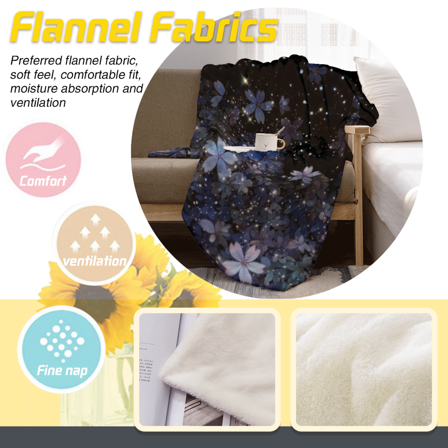 Starry Blue Floral Flannel Throw Blanket ¨C Galaxy-Inspired Flower Print