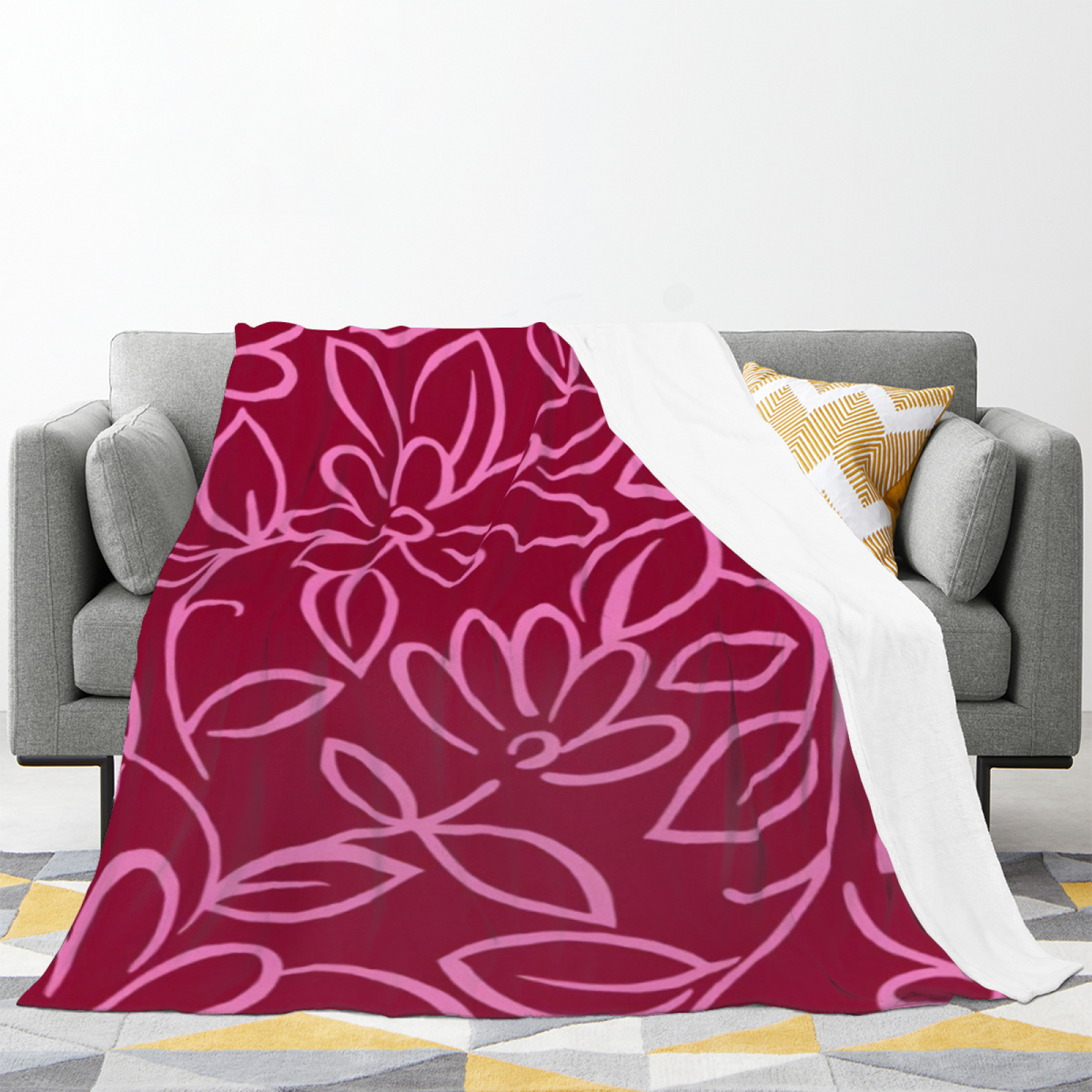 Ember Muse Warm Coral Retro Plush Flannel Throw