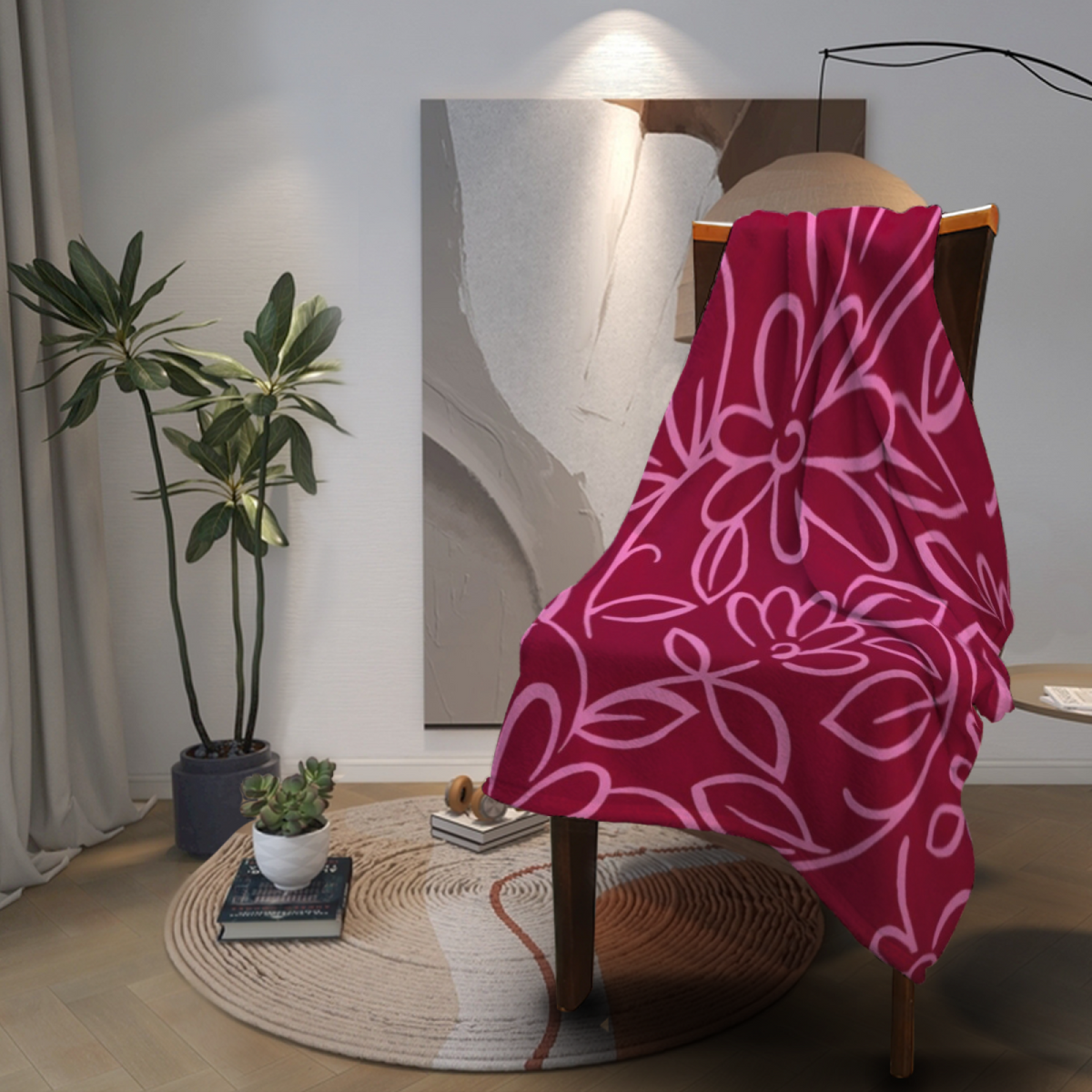 Ember Muse Warm Coral Retro Plush Flannel Throw