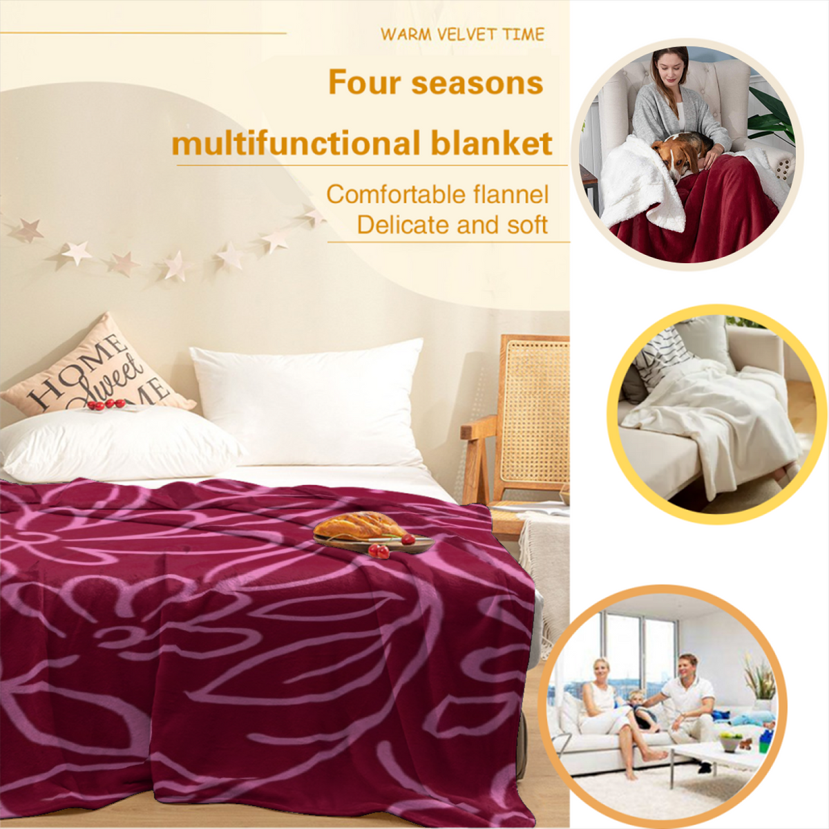 Ember Muse Warm Coral Retro Plush Flannel Throw