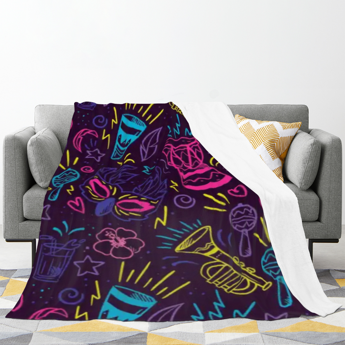 Seaside Flora Expressive Print Flannel Sofa Throw in Dusty Lilac