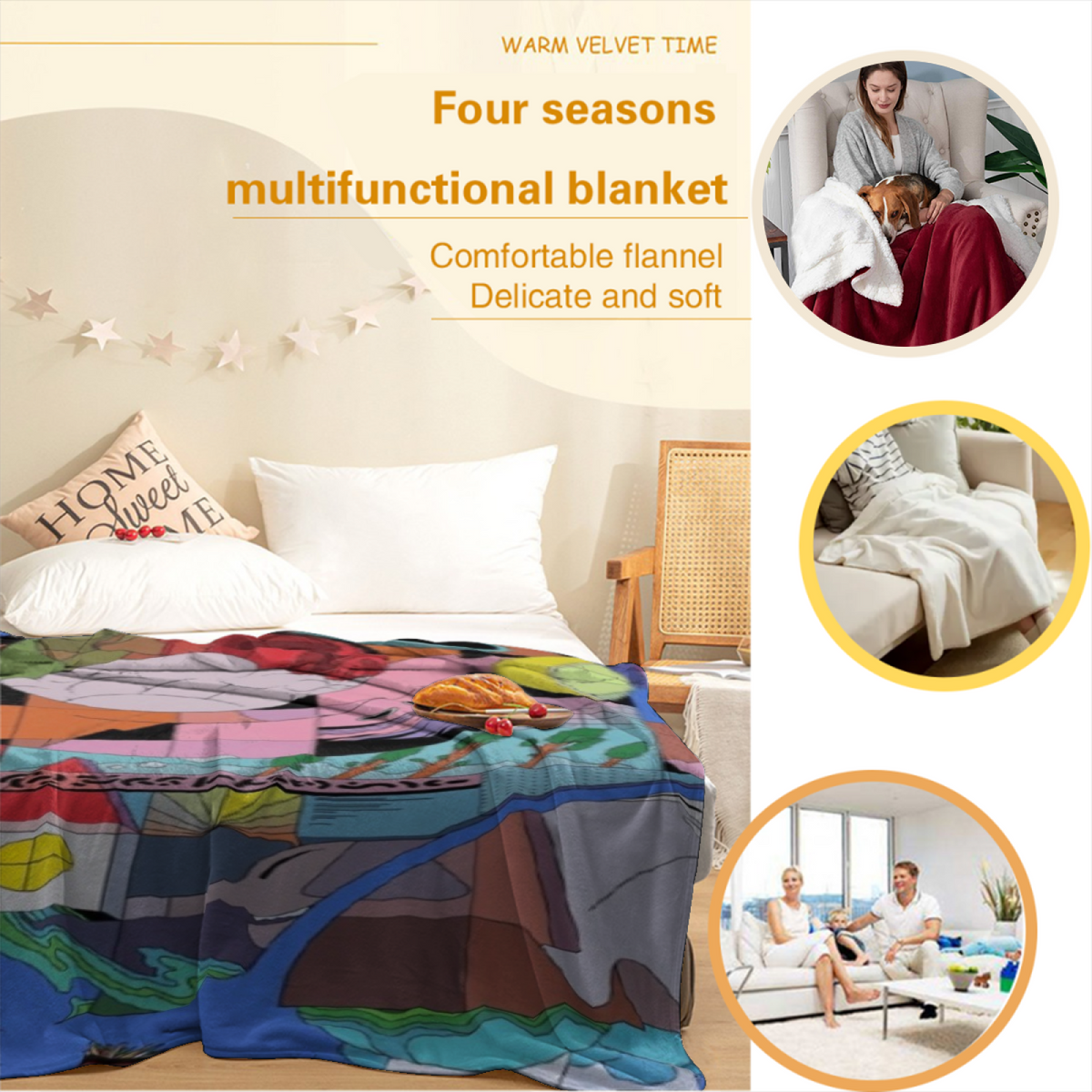 Soft Neutral Watercolor Flora Soft Flannel Blanket ¨C Contemporary Pattern