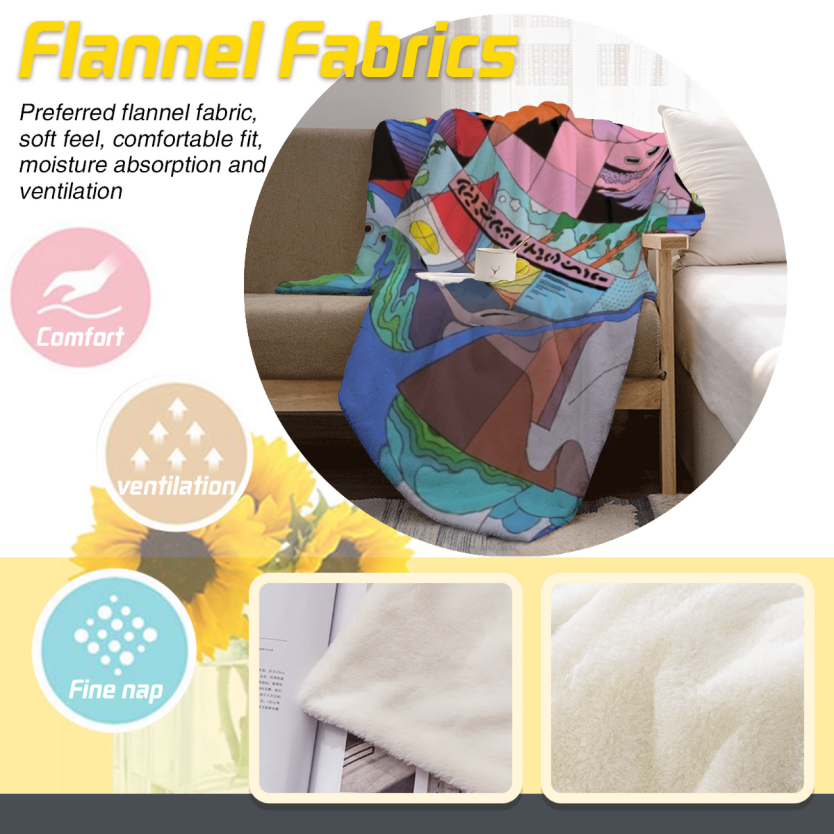 Soft Neutral Watercolor Flora Soft Flannel Blanket ¨C Contemporary Pattern