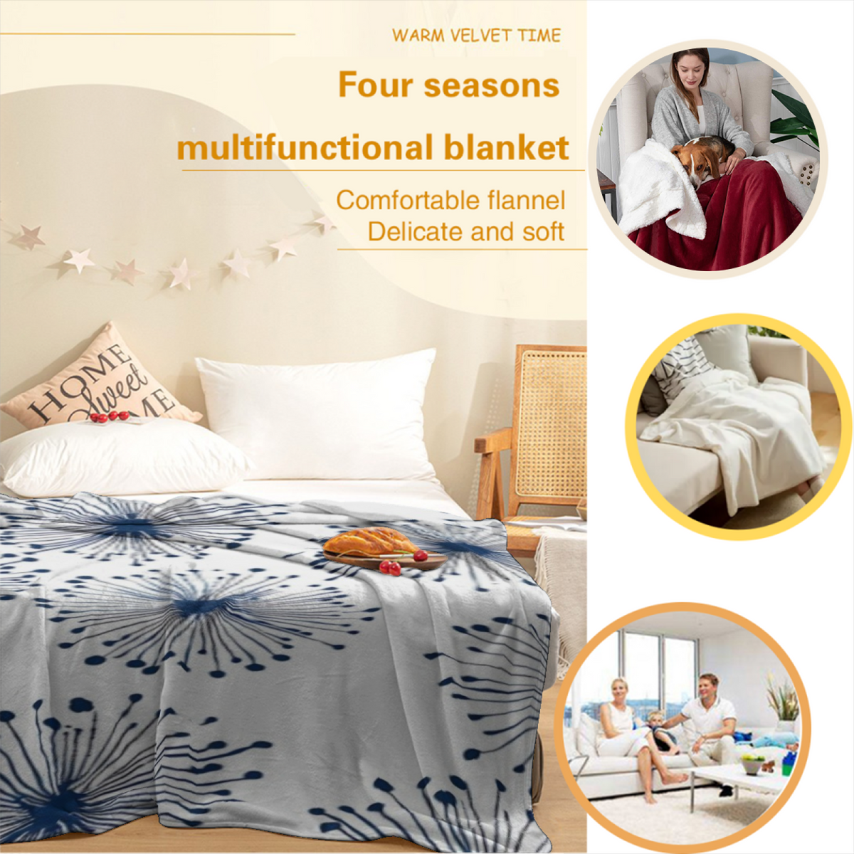 Seaside Nectar Expressive Print Cozy Flannel Bed Blanket in Dusty Lilac