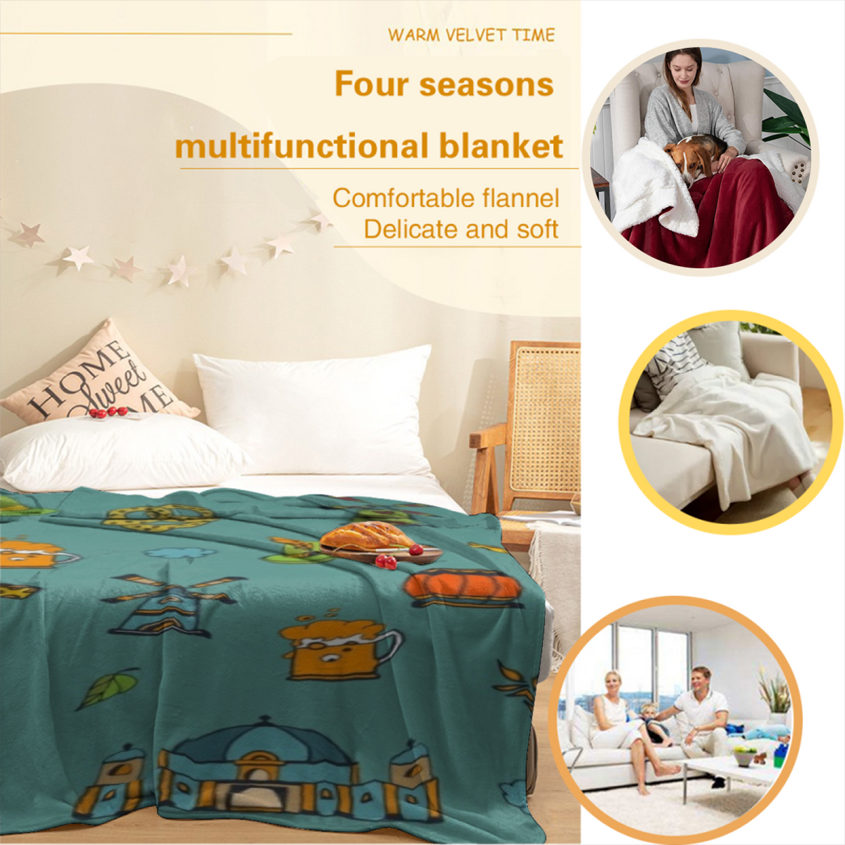 Rosewood Drift Playful Pattern Cozy Flannel Bed Blanket
