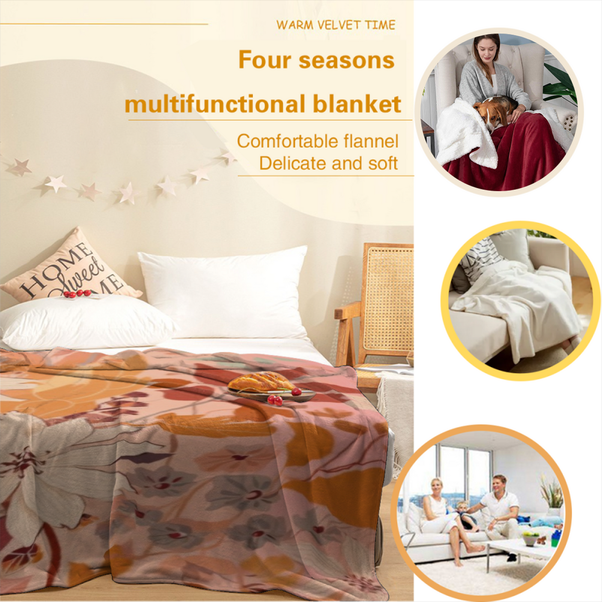 Blush Muse Pastel Multicolor Bohemian Decorative Flannel Blanket