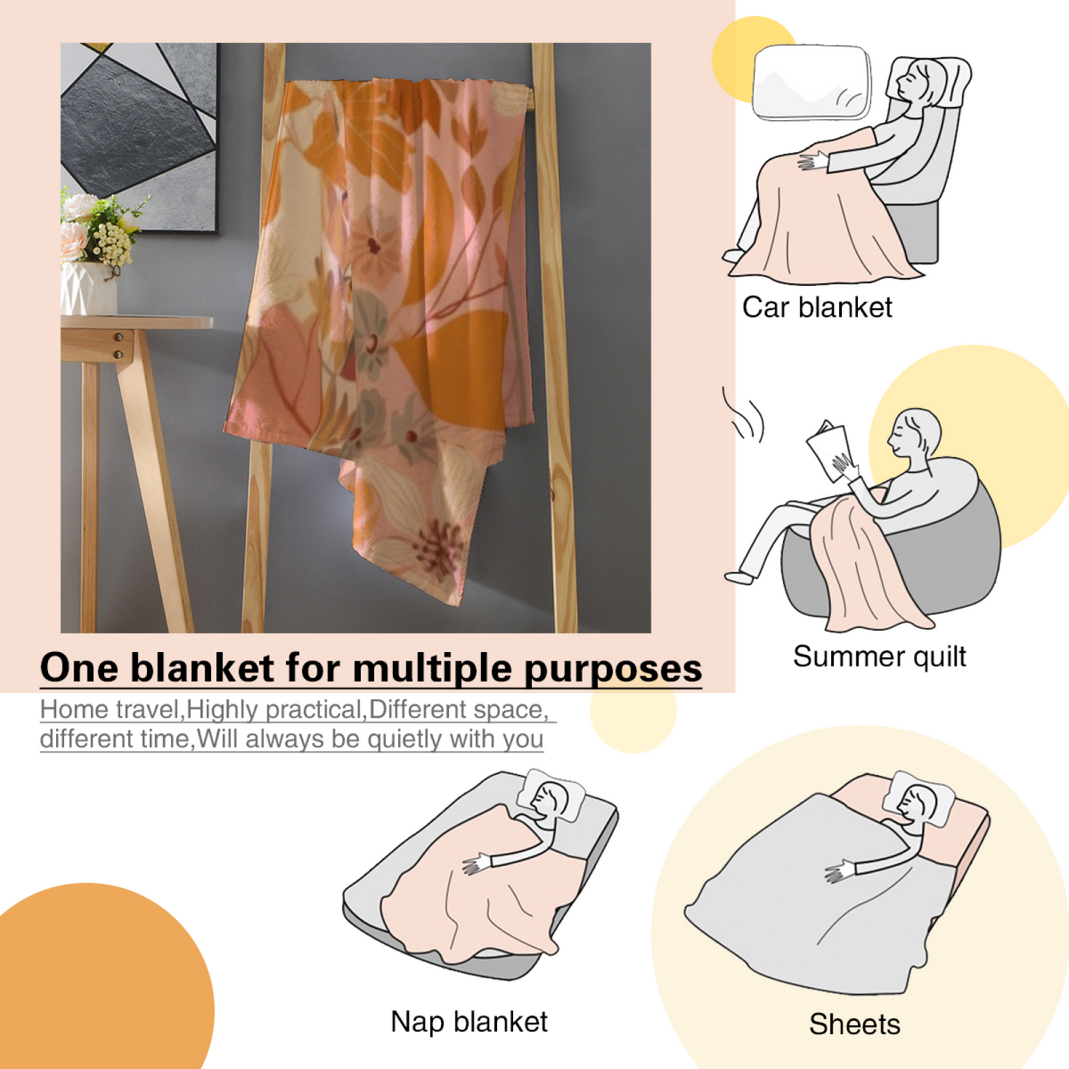 Blush Muse Pastel Multicolor Bohemian Decorative Flannel Blanket