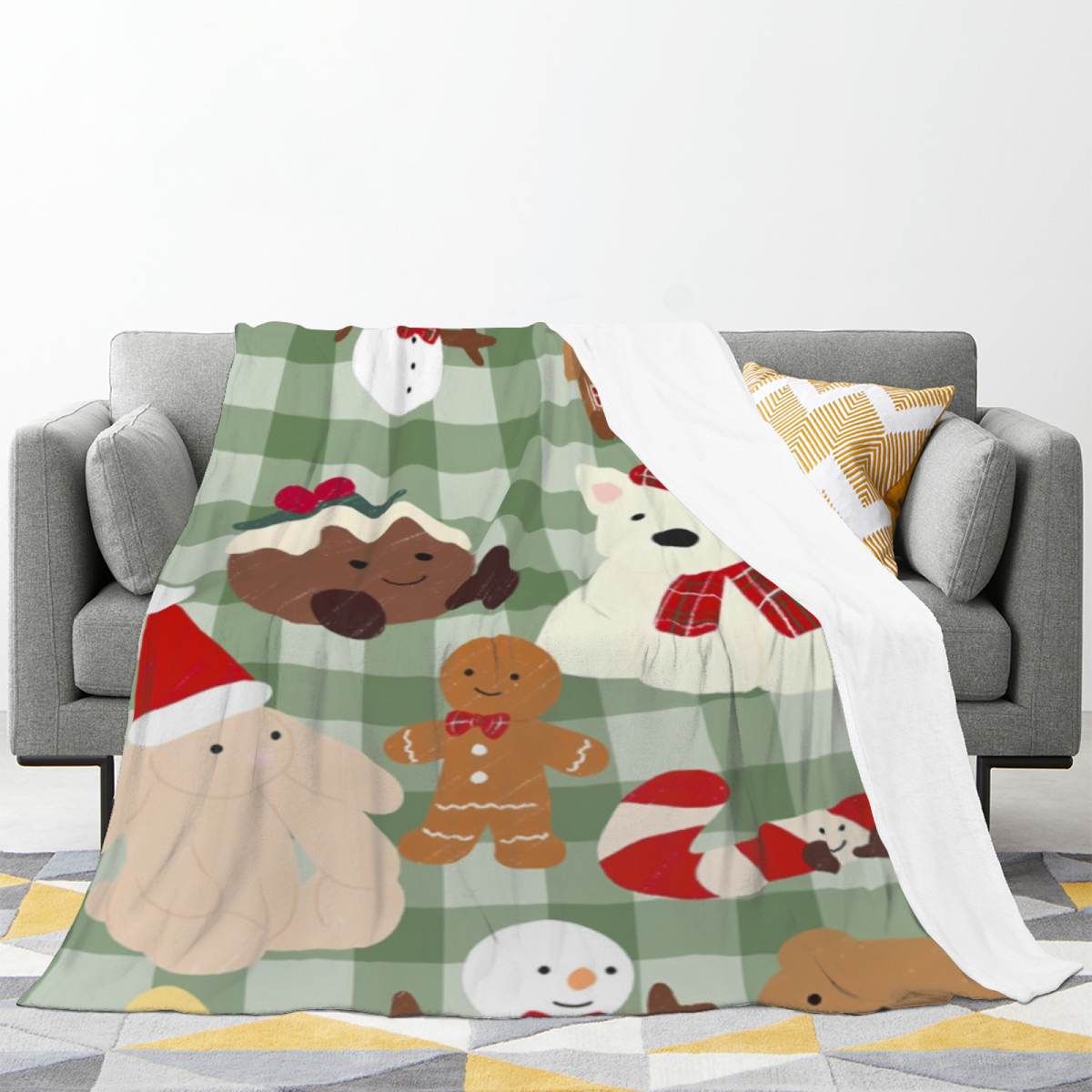 Dewdrop Grove Expressive Print Flannel Sofa Throw in Pastel Multicolor