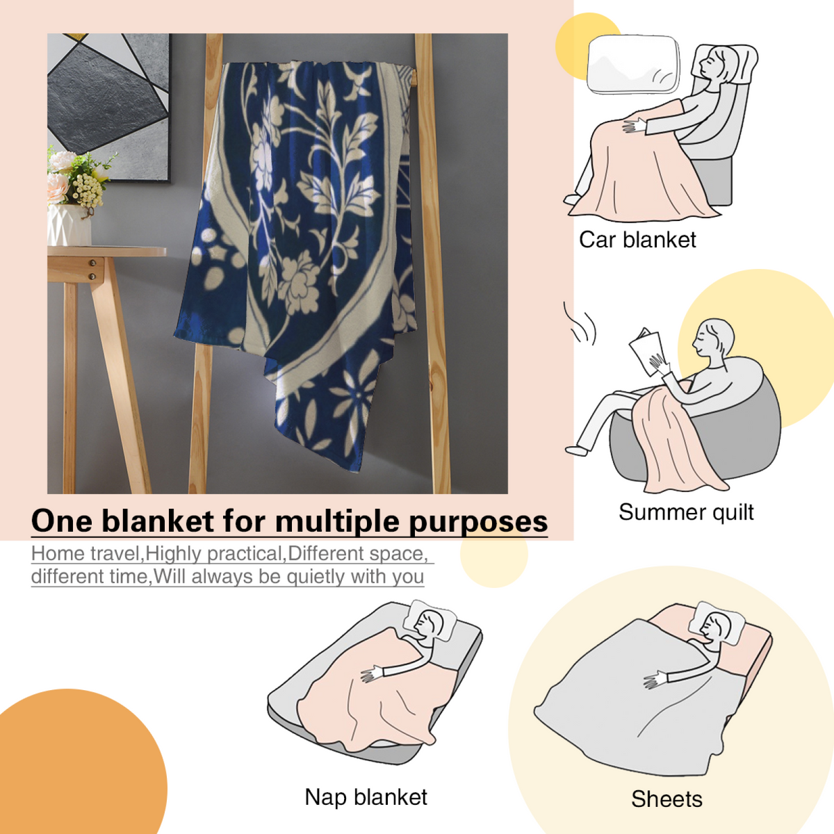 Blue Porcelain Botanical Medallion Flannel Throw Blanket