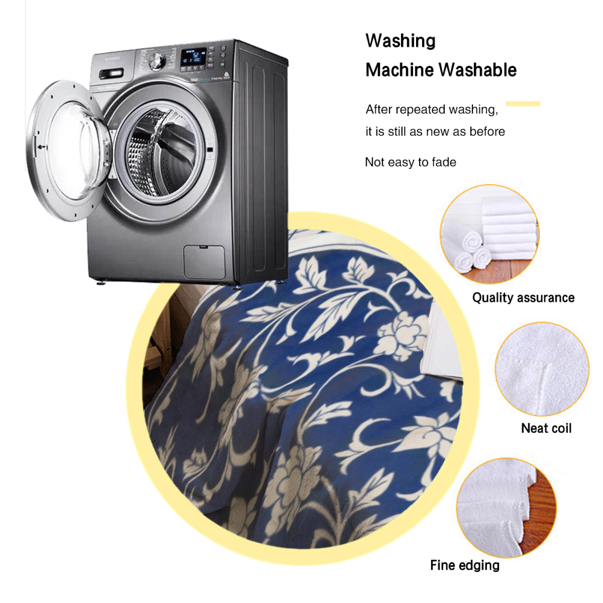 Blue Porcelain Botanical Medallion Flannel Throw Blanket