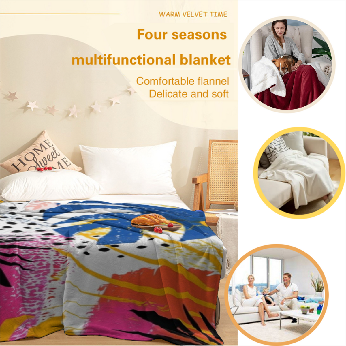 Blush Mosaic Soft Neutral Art All-Season Flannel Blanket