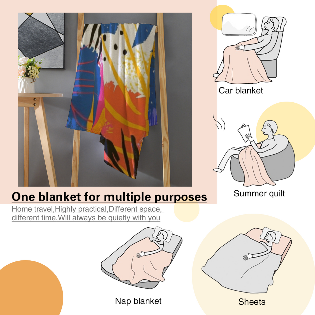 Blush Mosaic Soft Neutral Art All-Season Flannel Blanket