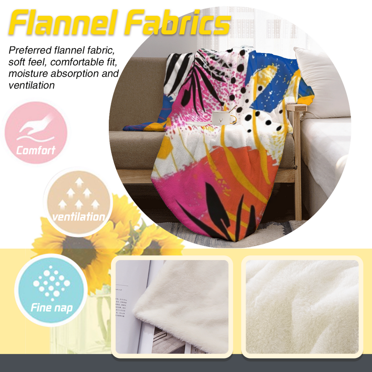 Blush Mosaic Soft Neutral Art All-Season Flannel Blanket