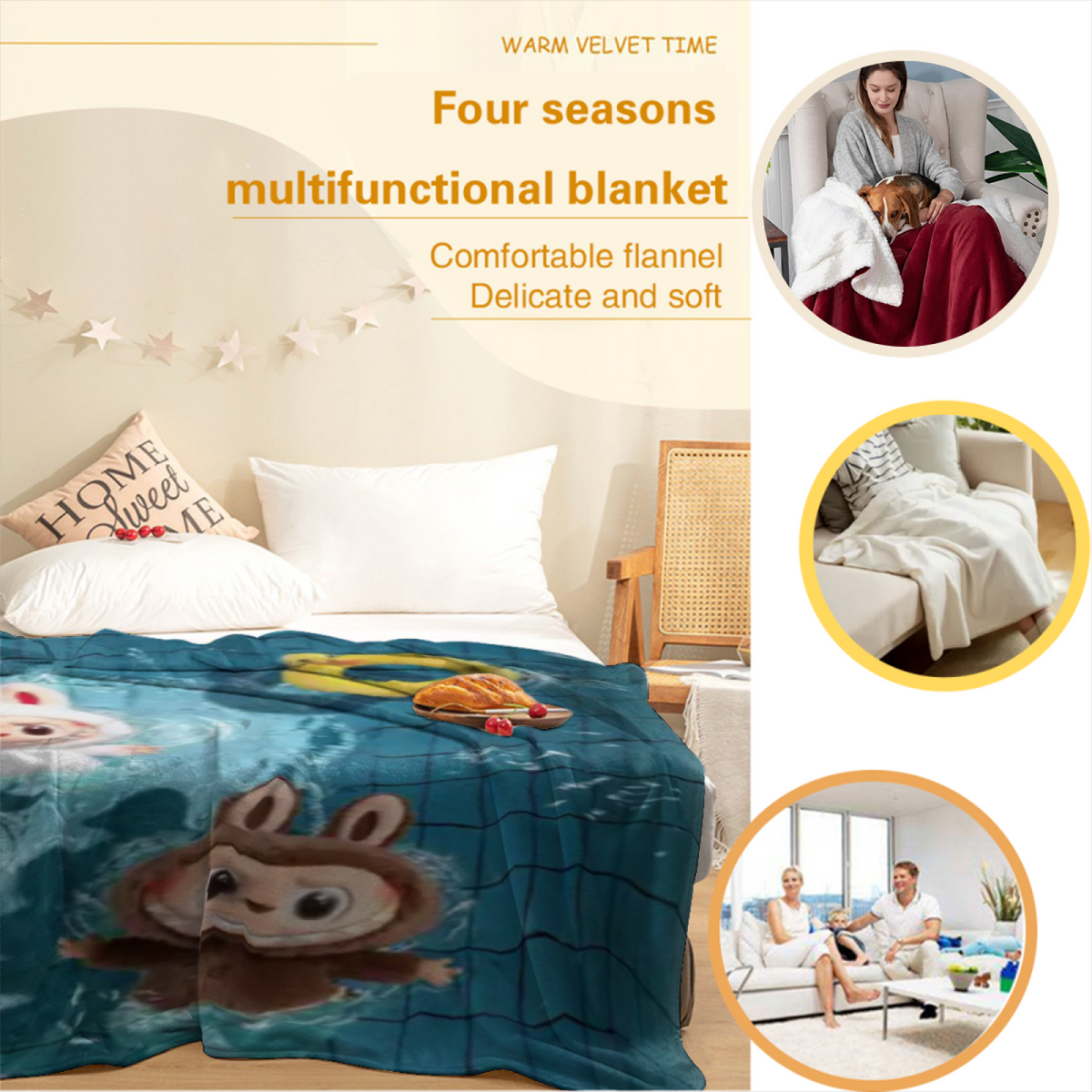 Dewdrop & Rhapsody Playful Graphic All-Season Flannel Blanket