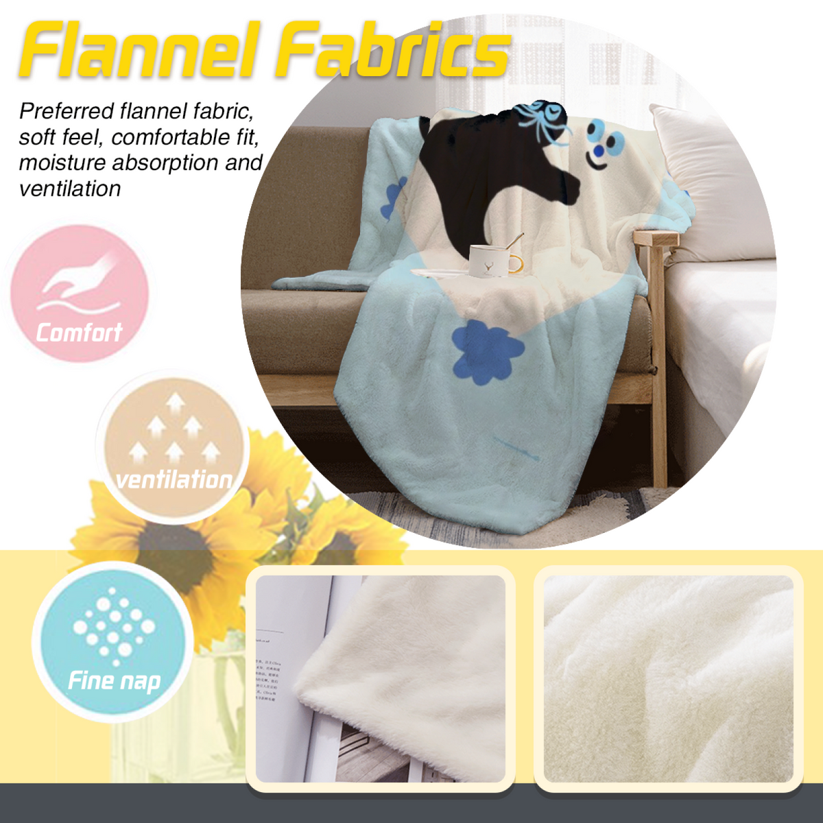 Flannel Throw Blanket with Coastal Sonnet Cozy Cottage Artwork