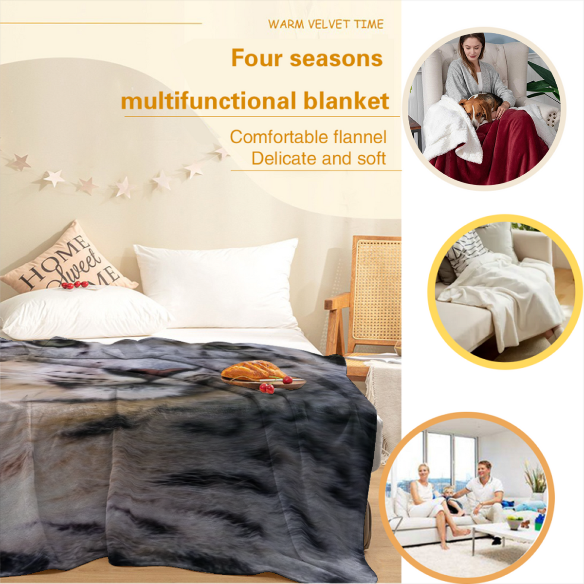 Soft Neutral Golden Trail Flannel Throw Blanket