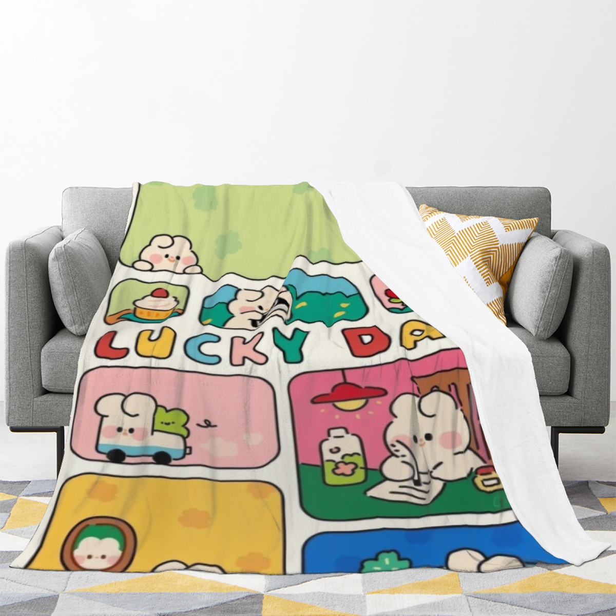 Pastel Multicolor Whimsical Decor All-Season Flannel Blanket ¨C Riverstone Atlas Edition