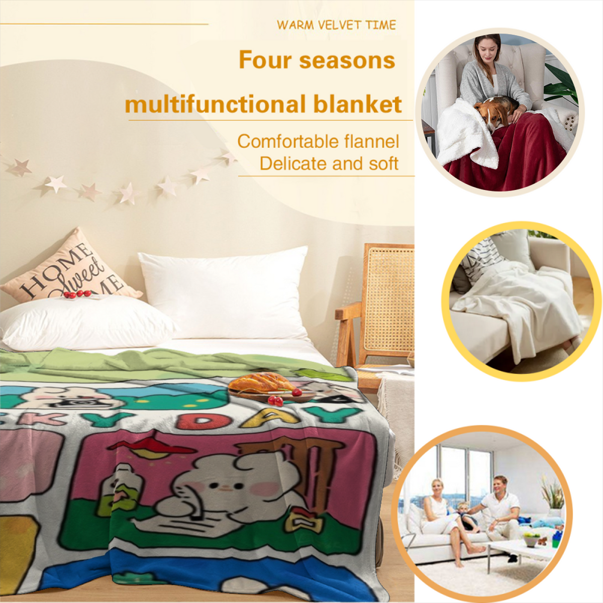 Pastel Multicolor Whimsical Decor All-Season Flannel Blanket ¨C Riverstone Atlas Edition