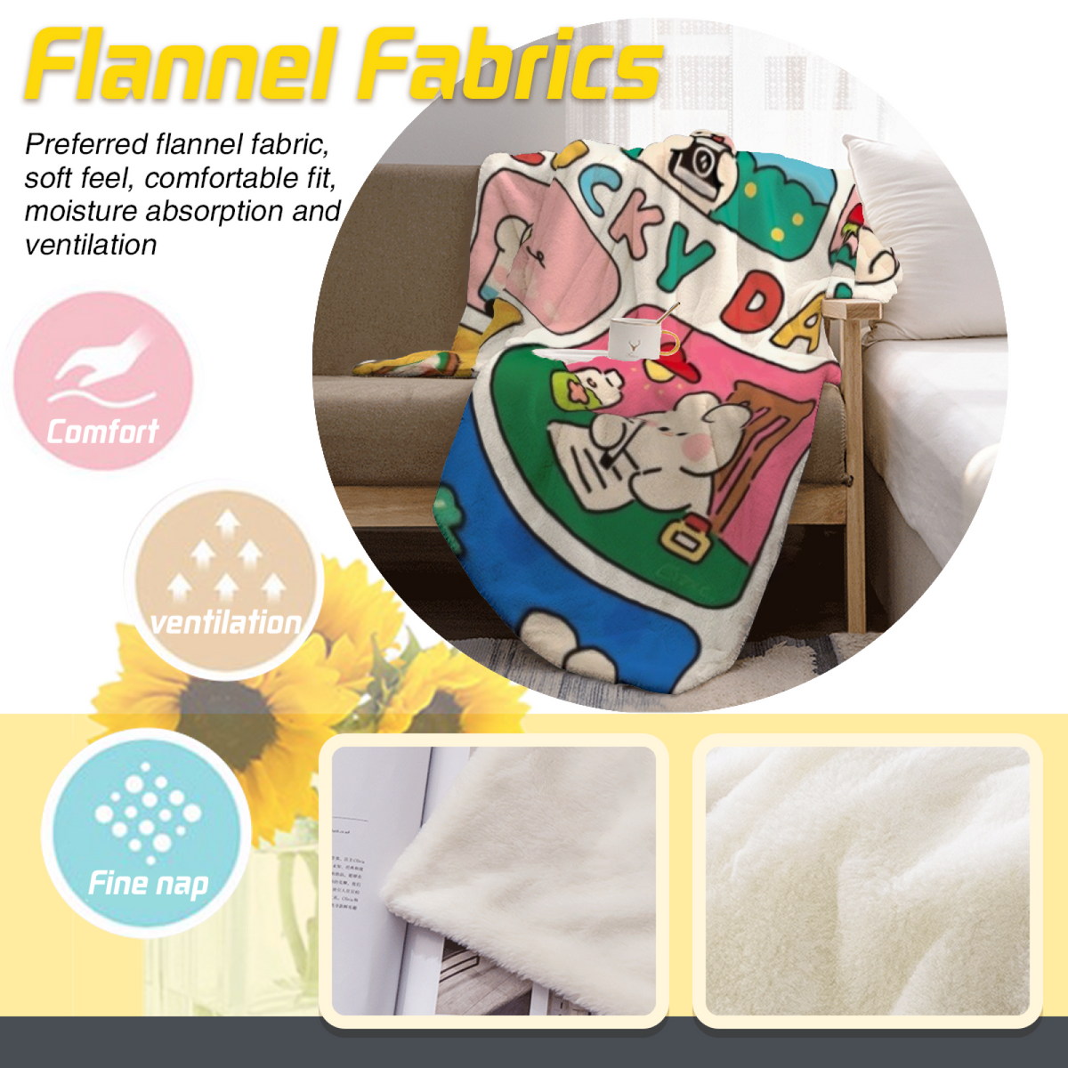 Pastel Multicolor Whimsical Decor All-Season Flannel Blanket ¨C Riverstone Atlas Edition