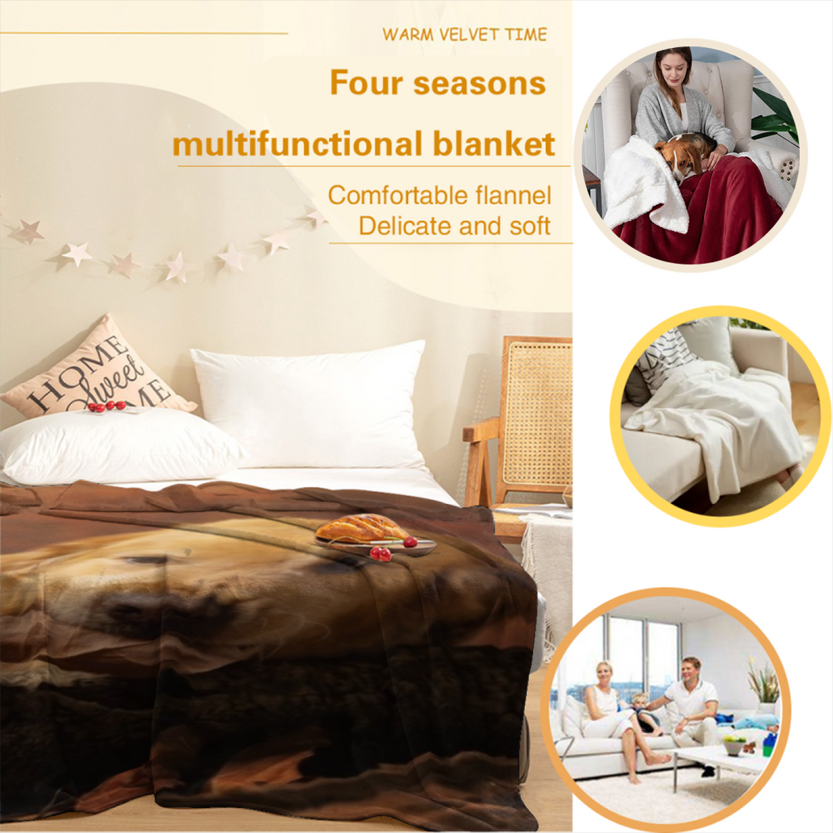 Saffron Serenade Cozy Pattern Decorative Flannel Blanket