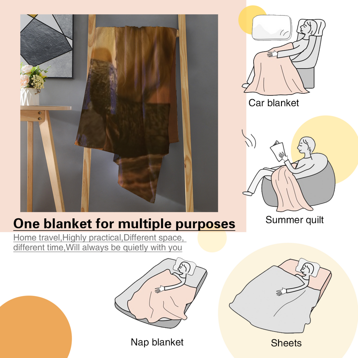 Saffron Serenade Cozy Pattern Decorative Flannel Blanket