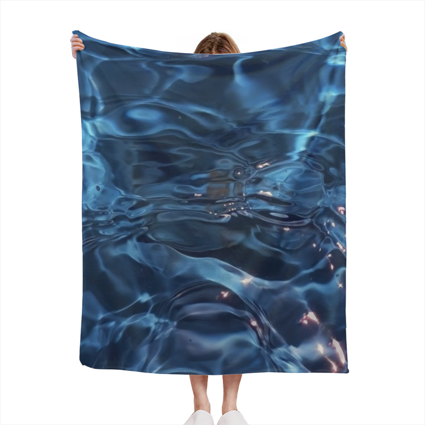 Deep Blue Water Flannel Throw Blanket ¨C Abstract Rippling Ocean Design