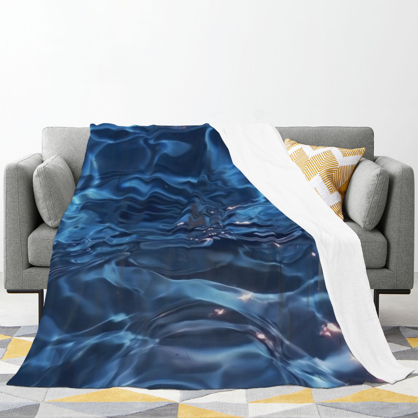 Deep Blue Water Flannel Throw Blanket ¨C Abstract Rippling Ocean Design